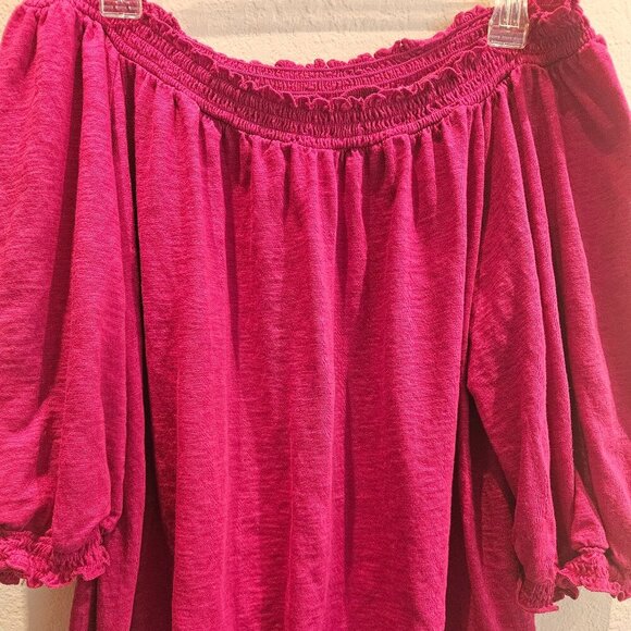 KNOX ROSE Boho Peasant XL FUSHIA PINK OFF SHOULDER BALLOON SLEEVE - Picture 4 of 6